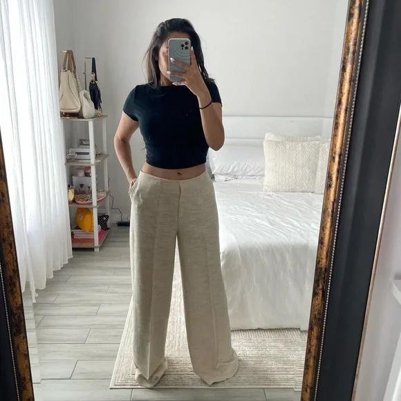 ZARA Cream Wide-Leg Pants - Picture 3 of 8